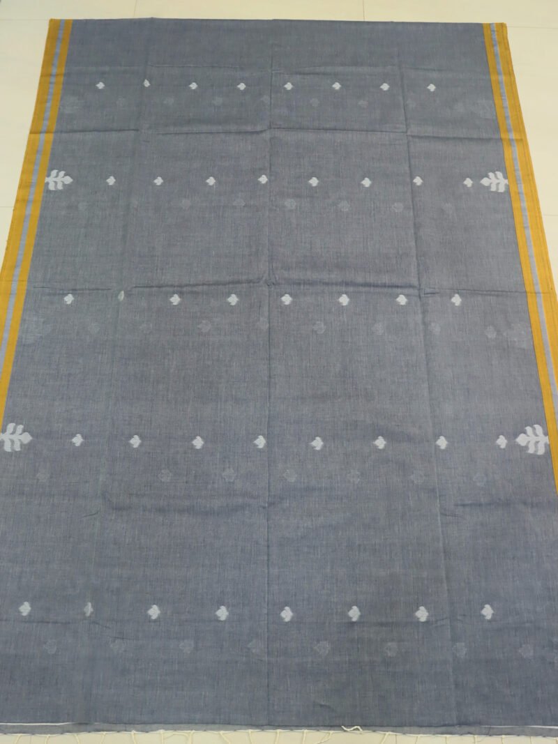 Charcole Handloom Khadi Cotton Dhakai Jamdani Saree - Image 6