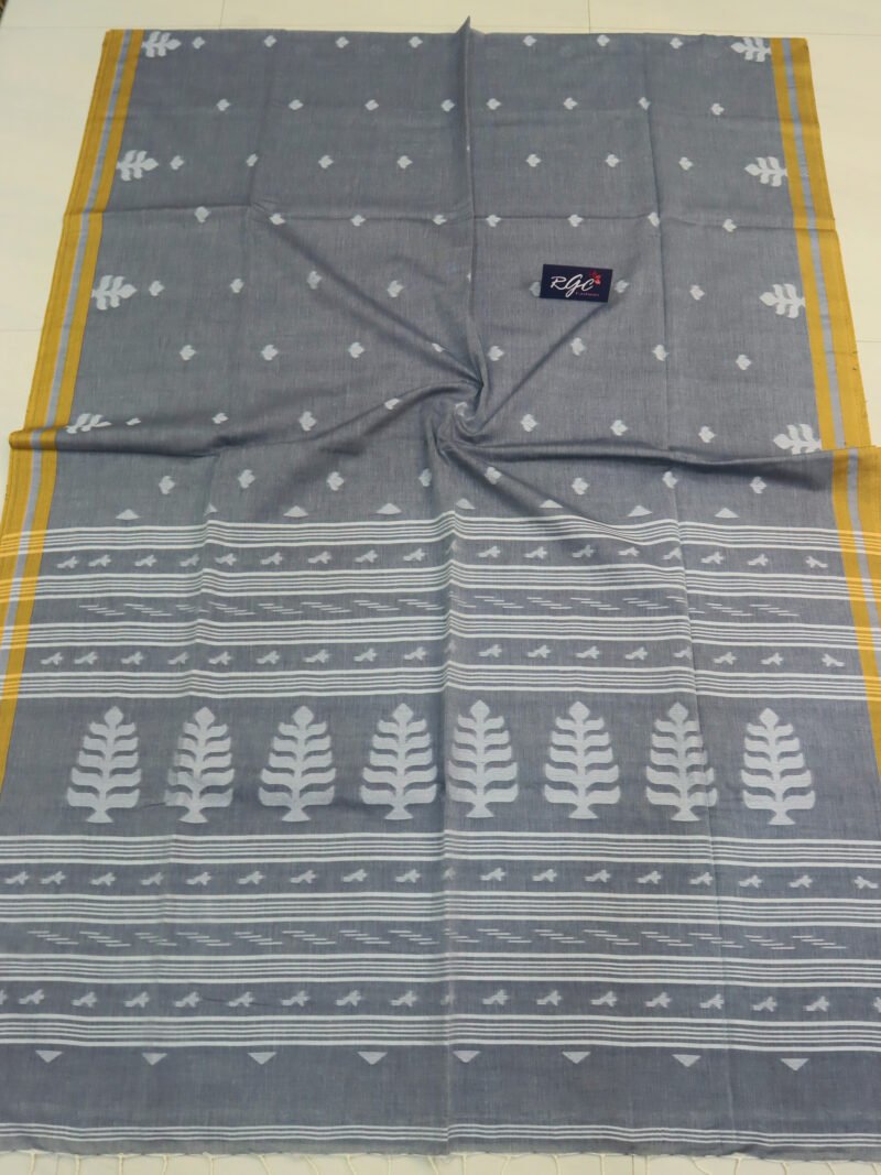 Charcole Handloom Khadi Cotton Dhakai Jamdani Saree