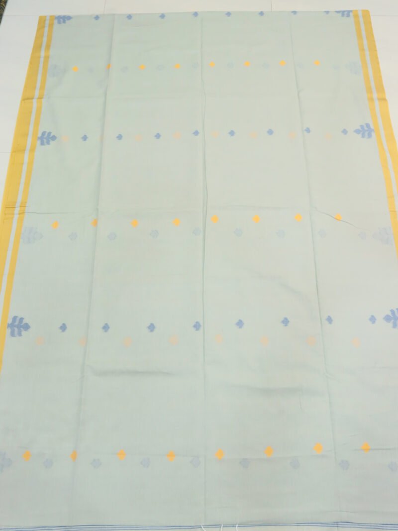Honeydew Handloom Khadi Cotton Dhakai Jamdani Saree - Image 6