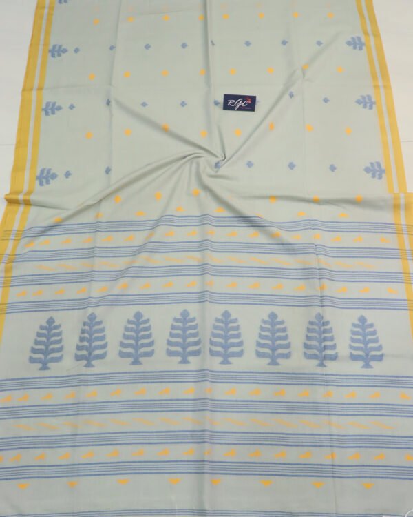 Honeydew Handloom Khadi Cotton Dhakai Jamdani Saree