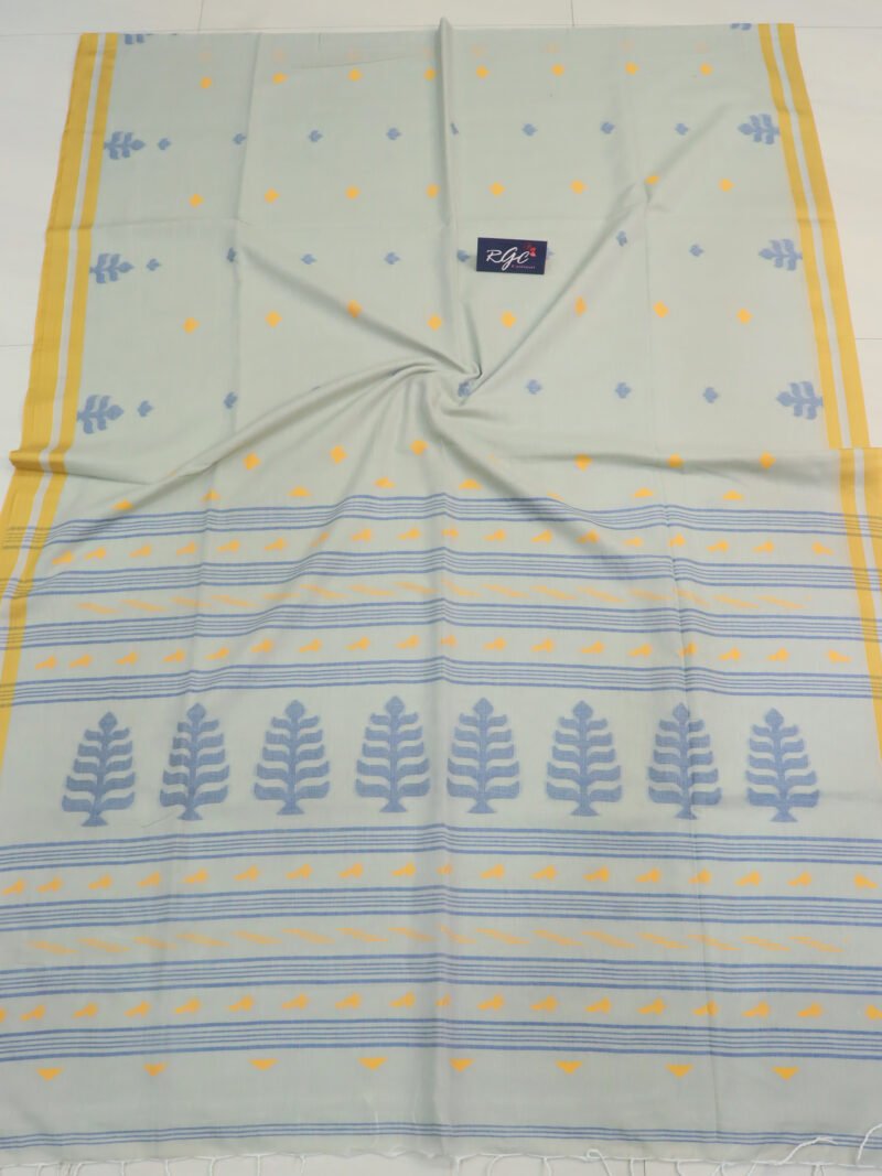 Honeydew Handloom Khadi Cotton Dhakai Jamdani Saree