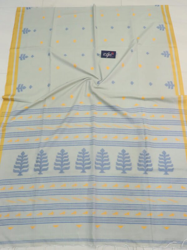 Honeydew Handloom Khadi Cotton Dhakai Jamdani Saree