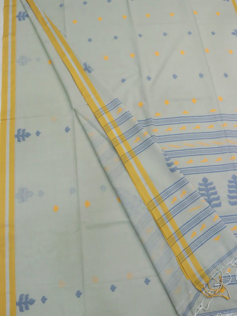 Honeydew Handloom Khadi Cotton Dhakai Jamdani Saree - Image 3