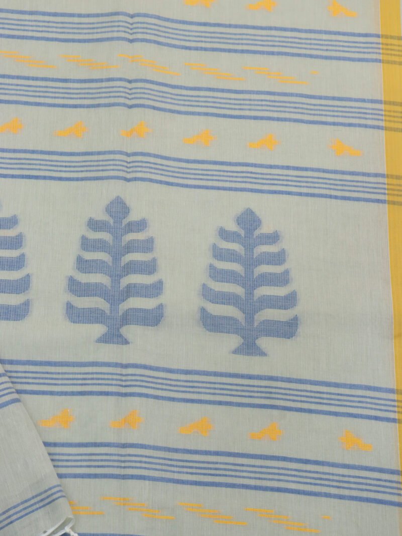 Honeydew Handloom Khadi Cotton Dhakai Jamdani Saree - Image 5