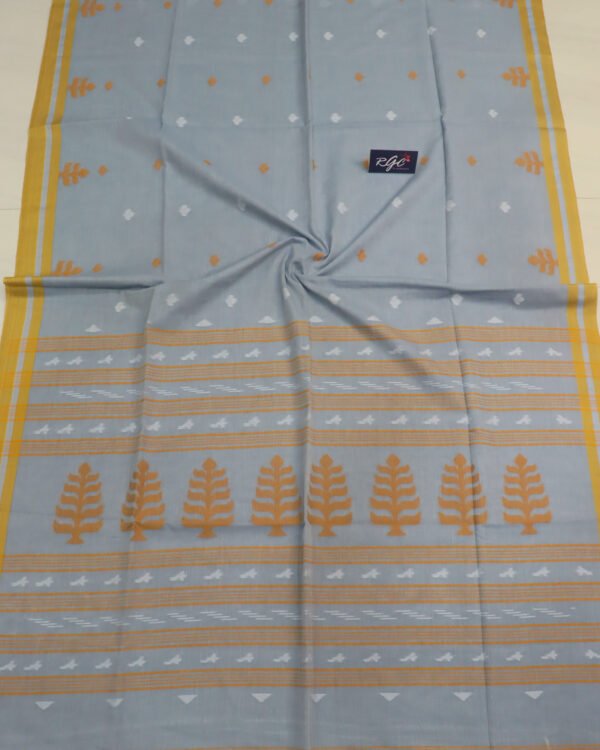 French Gray Handloom Khadi Cotton Dhakai Jamdani Saree