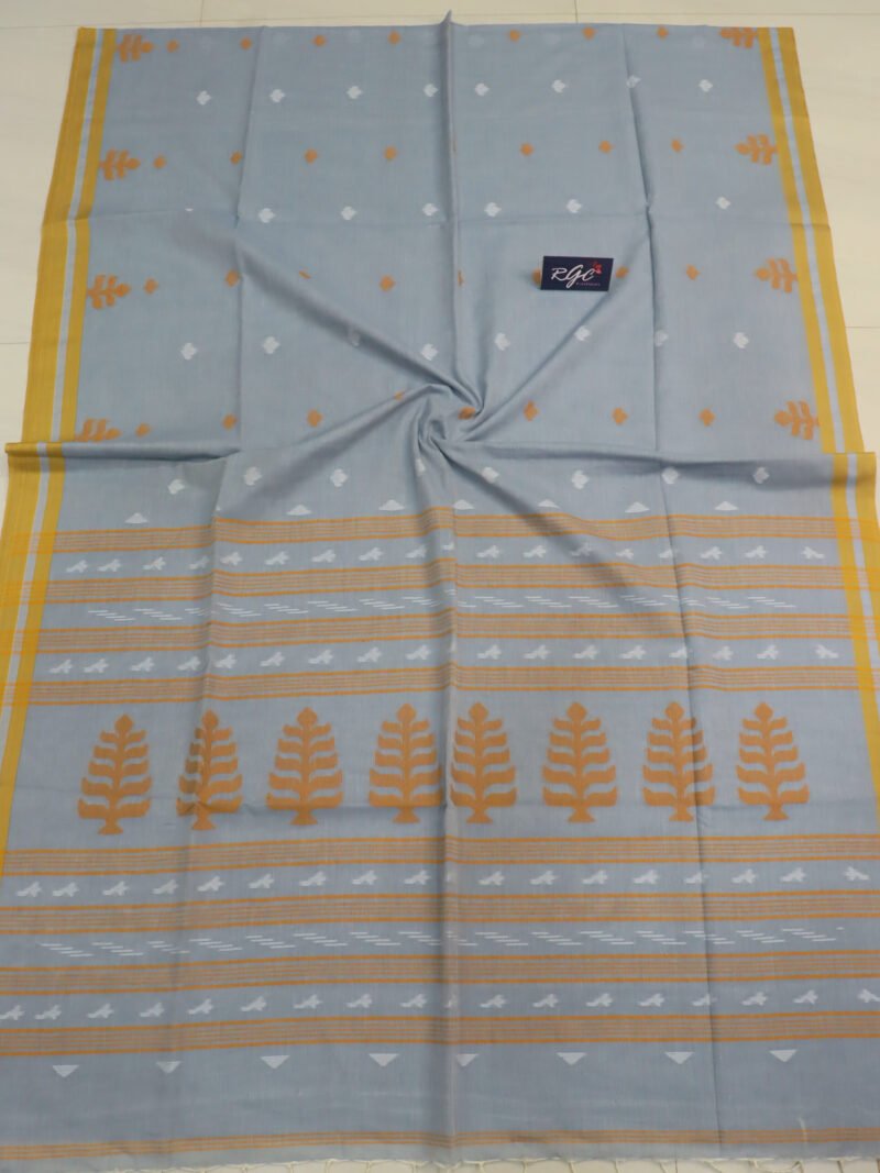 French Gray Handloom Khadi Cotton Dhakai Jamdani Saree