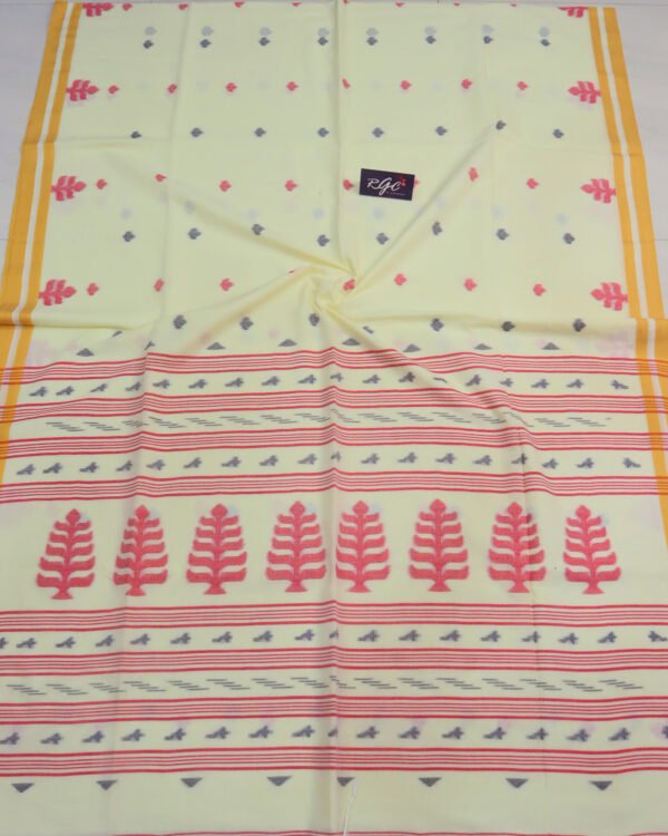 Off White Handloom Khadi Cotton Dhakai Jamdani Saree