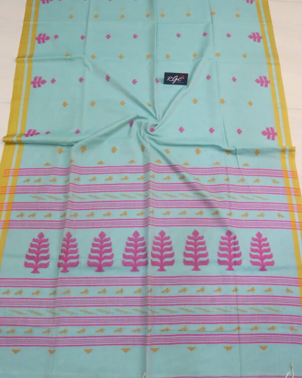 Mint Green Handloom Khadi Cotton Dhakai Jamdani Saree