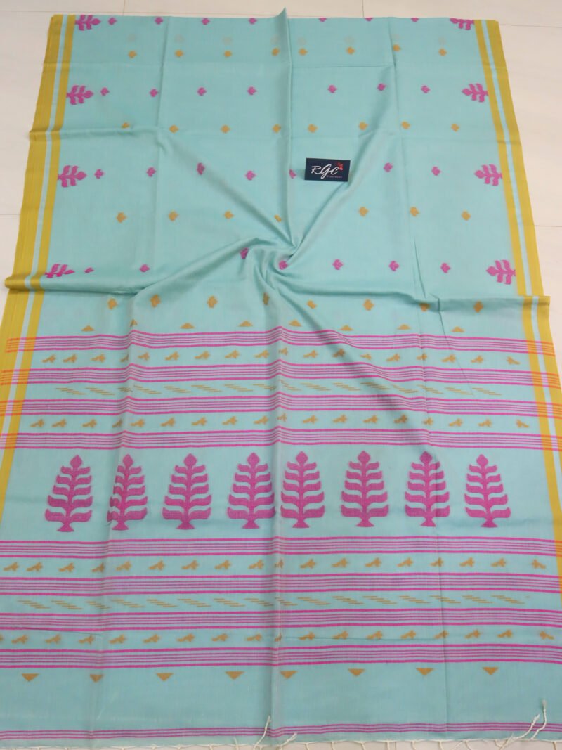 Mint Green Handloom Khadi Cotton Dhakai Jamdani Saree
