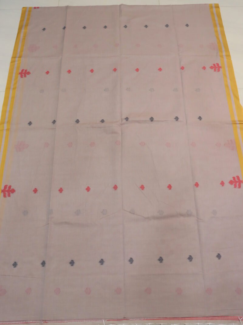 Biscuit Handloom Khadi Cotton Dhakai Jamdani Saree - Image 6