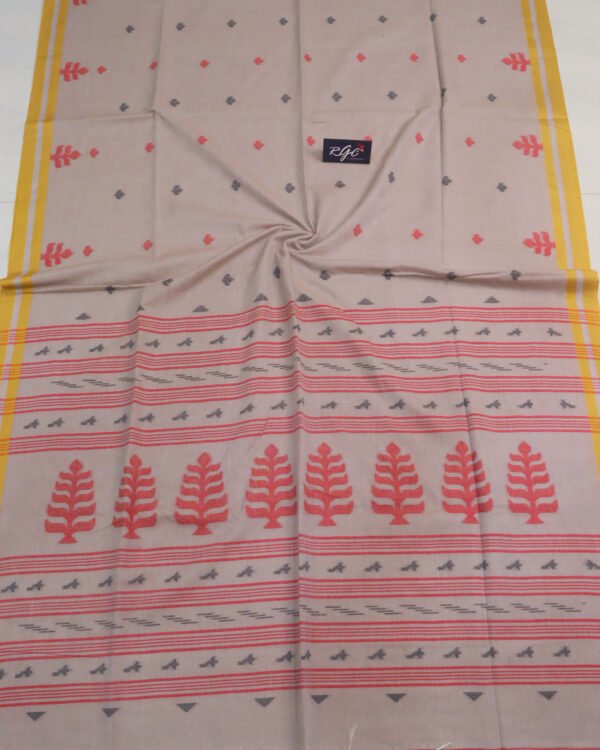 Biscuit Handloom Khadi Cotton Dhakai Jamdani Saree