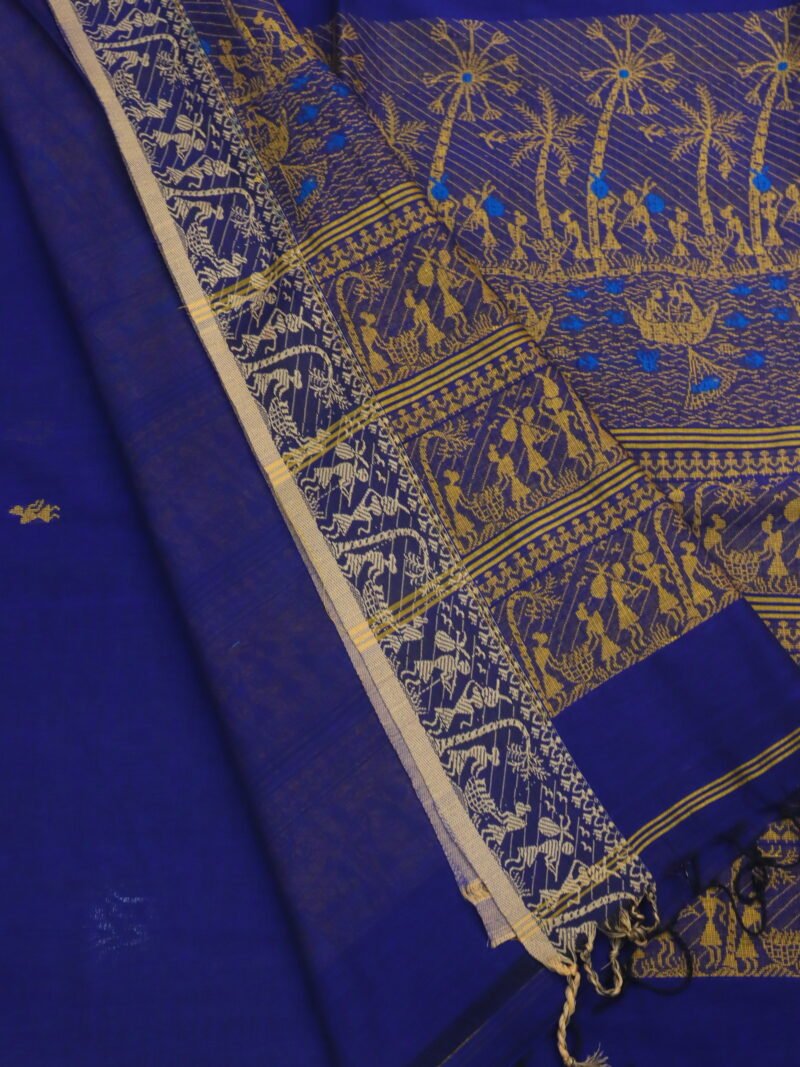 Blue Worli Handloom Khadi Cotton Saree - Image 4