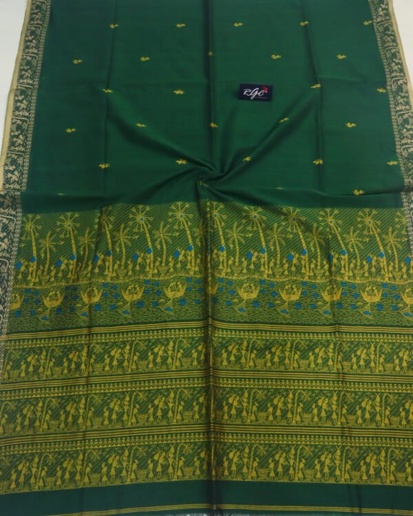 Bottle Green Worli Handloom Khadi Cotton Saree