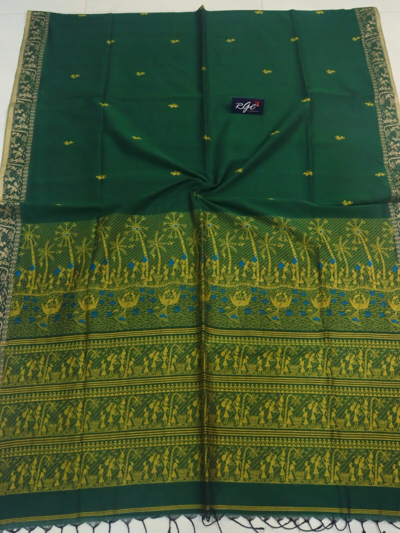Bottle Green Worli Handloom Khadi Cotton Saree