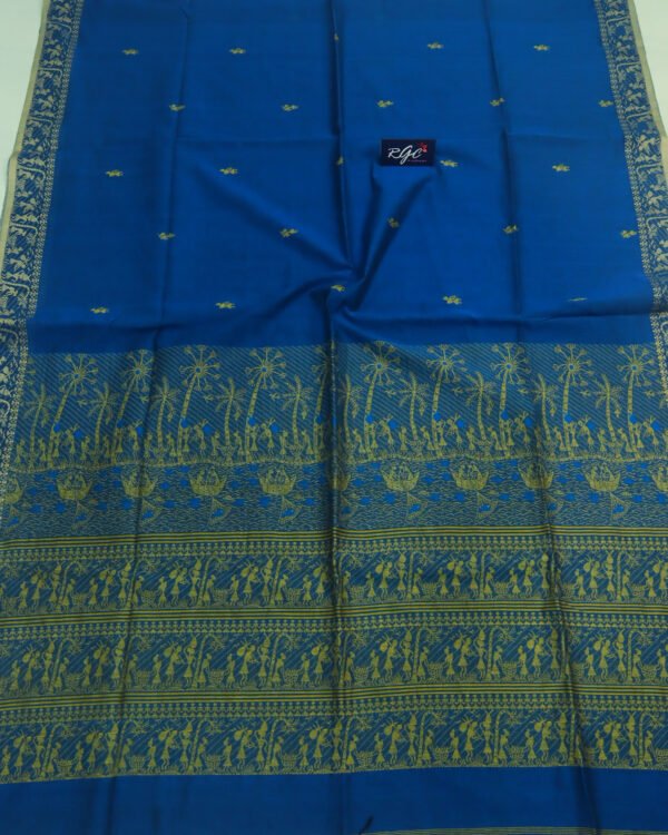 Greenish Blue Worli Handloom Khadi Cotton Saree