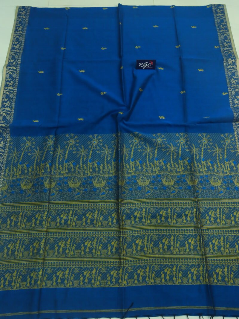 Greenish Blue Worli Handloom Khadi Cotton Saree
