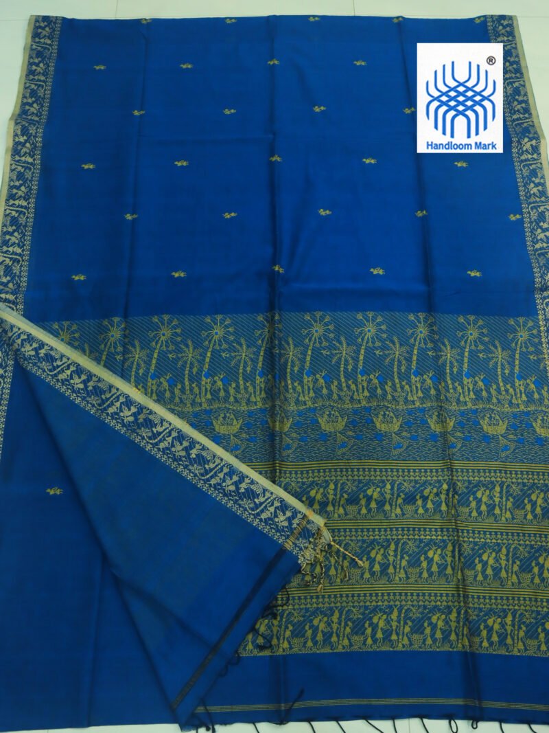 Greenish Blue Worli Handloom Khadi Cotton Saree - Image 2