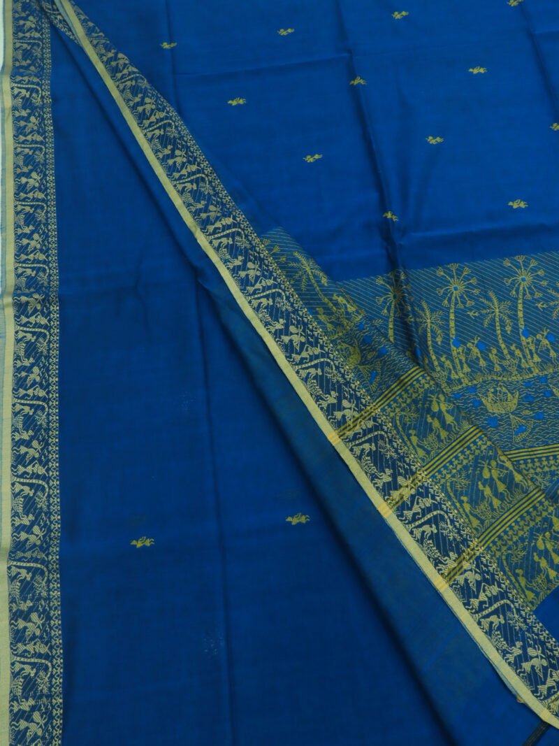 Greenish Blue Worli Handloom Khadi Cotton Saree - Image 3
