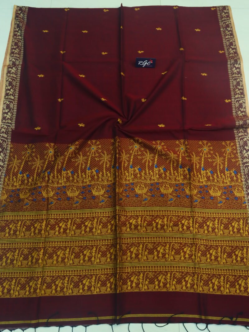 Maroon Worli Handloom Khadi Cotton Saree