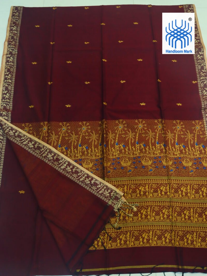 Maroon Worli Handloom Khadi Cotton Saree - Image 2