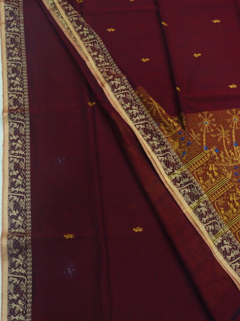 Maroon Worli Handloom Khadi Cotton Saree - Image 3