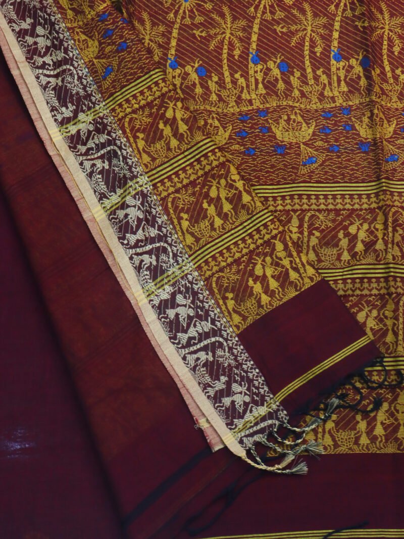 Maroon Worli Handloom Khadi Cotton Saree - Image 4