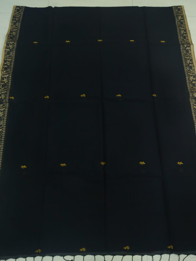 Black Worli Handloom Khadi Cotton Saree - Image 6