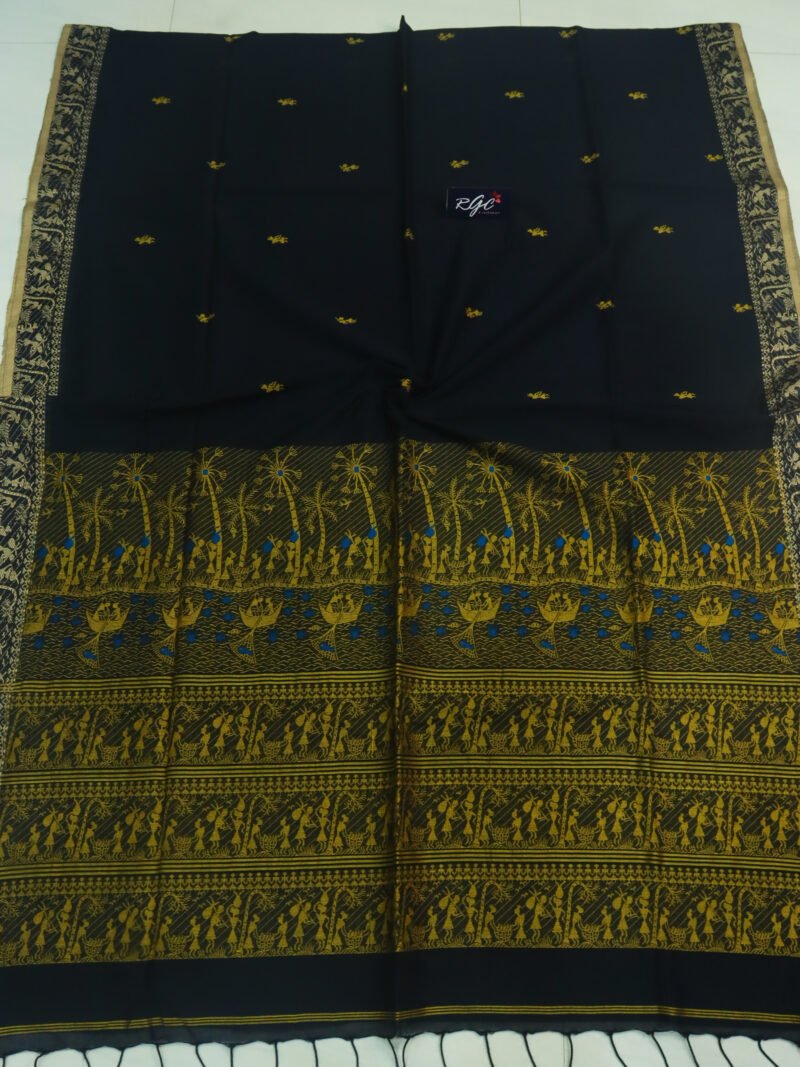 Black Worli Handloom Khadi Cotton Saree
