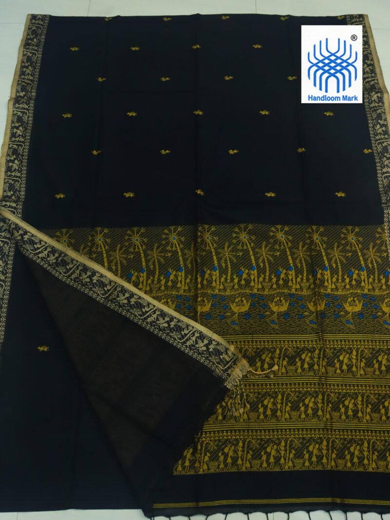 Black Worli Handloom Khadi Cotton Saree - Image 2