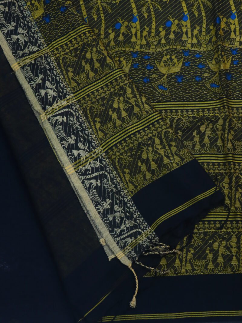 Black Worli Handloom Khadi Cotton Saree - Image 4