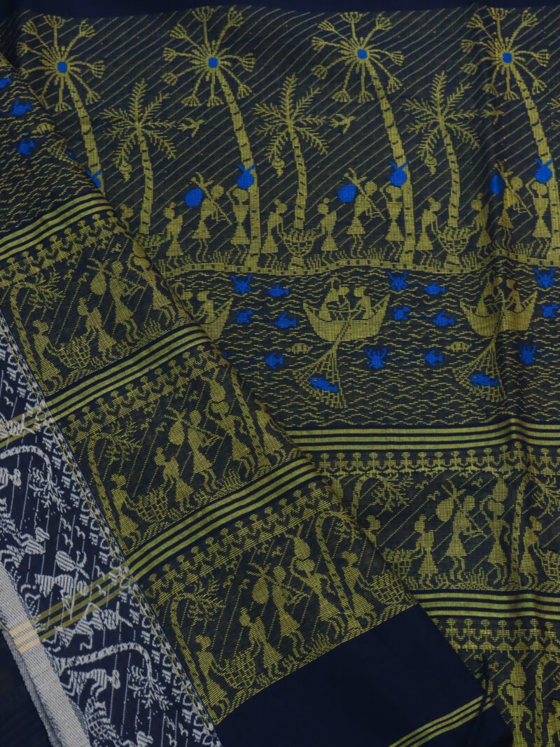 Black Worli Handloom Khadi Cotton Saree - Image 5