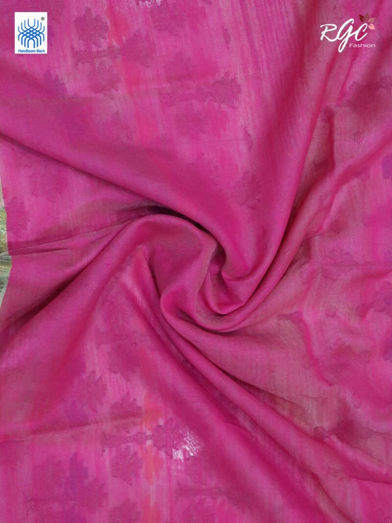 Lemon Green Pure Resham Dhakai Muslin Jamdani Saree - Image 4