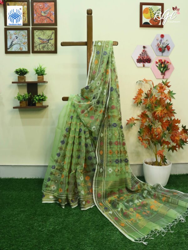 Lemon Green Pure Resham Dhakai Muslin Jamdani Saree