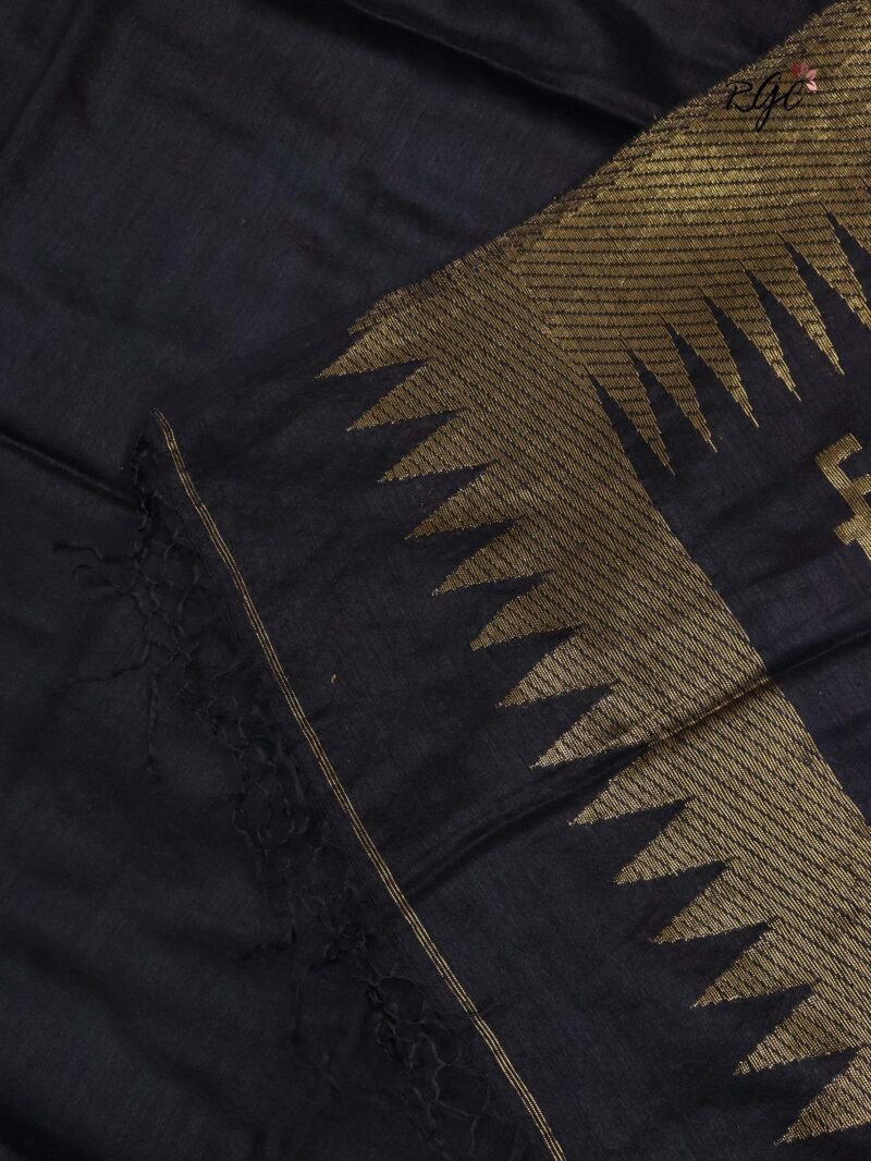 Black Pure Resham Matka Temple Work Jamdani Saree - Image 7