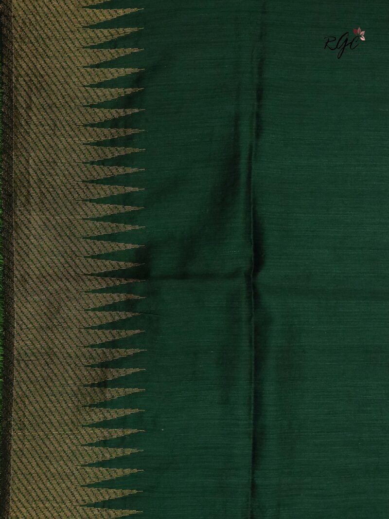 Bottle Green Pure Resham Matka Temple Work Jamdani Saree - Image 8