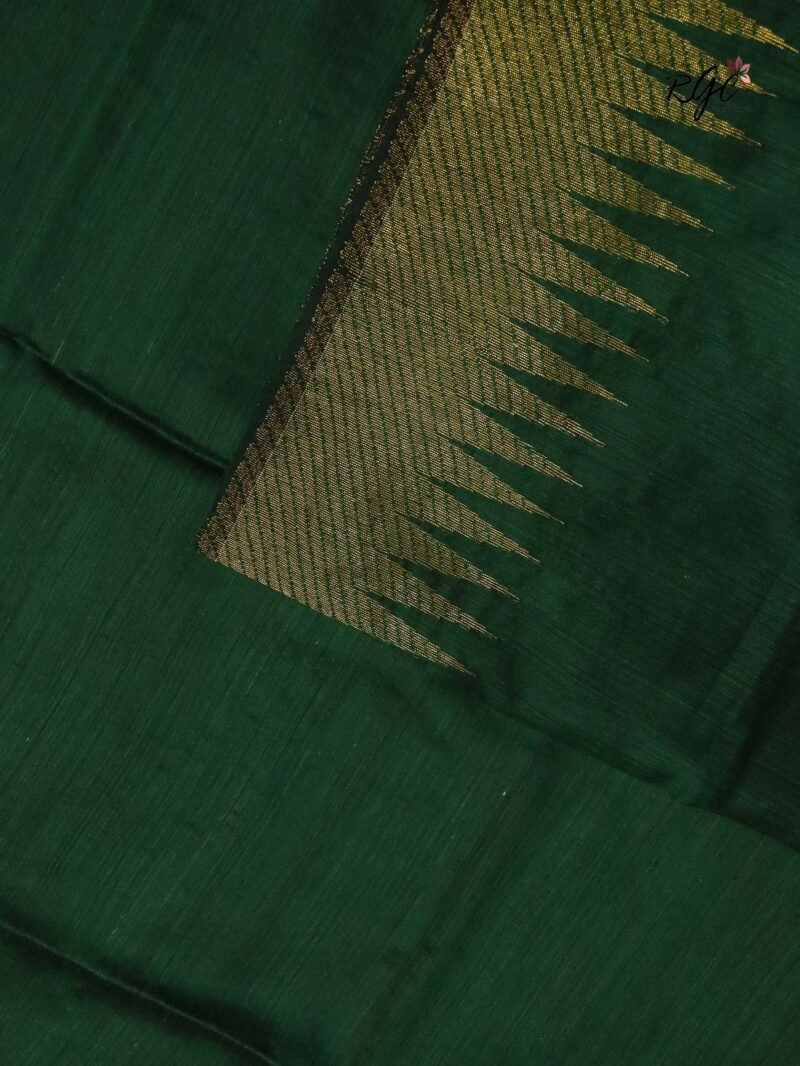 Bottle Green Pure Resham Matka Temple Work Jamdani Saree - Image 7