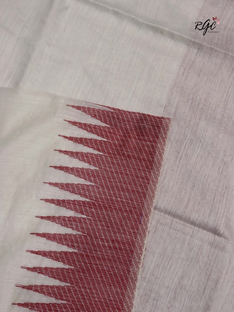Off-White Pure Resham Matka Temple Work Jamdani Saree - Image 6