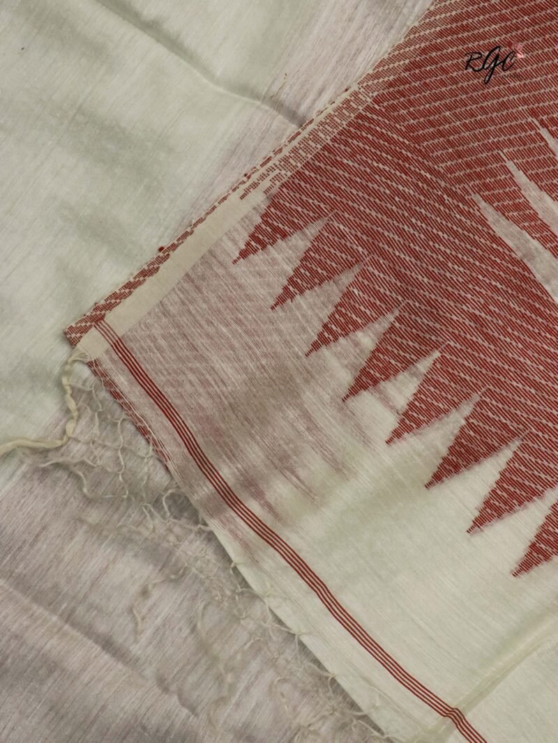 Off-White Pure Resham Matka Temple Work Jamdani Saree - Image 5