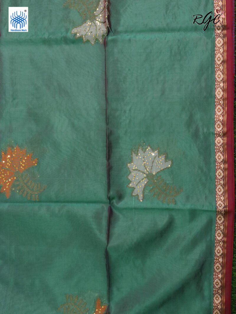 Dual Tone Bengal Katan Silk Sequence Work Jamdani Saree - Image 10