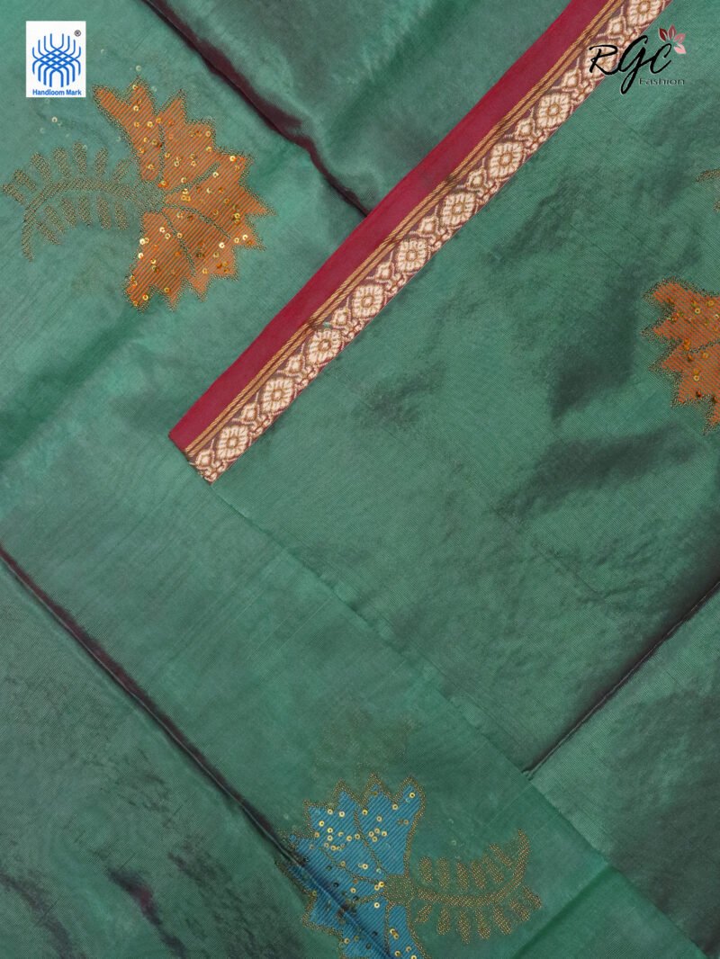 Dual Tone Bengal Katan Silk Sequence Work Jamdani Saree - Image 9