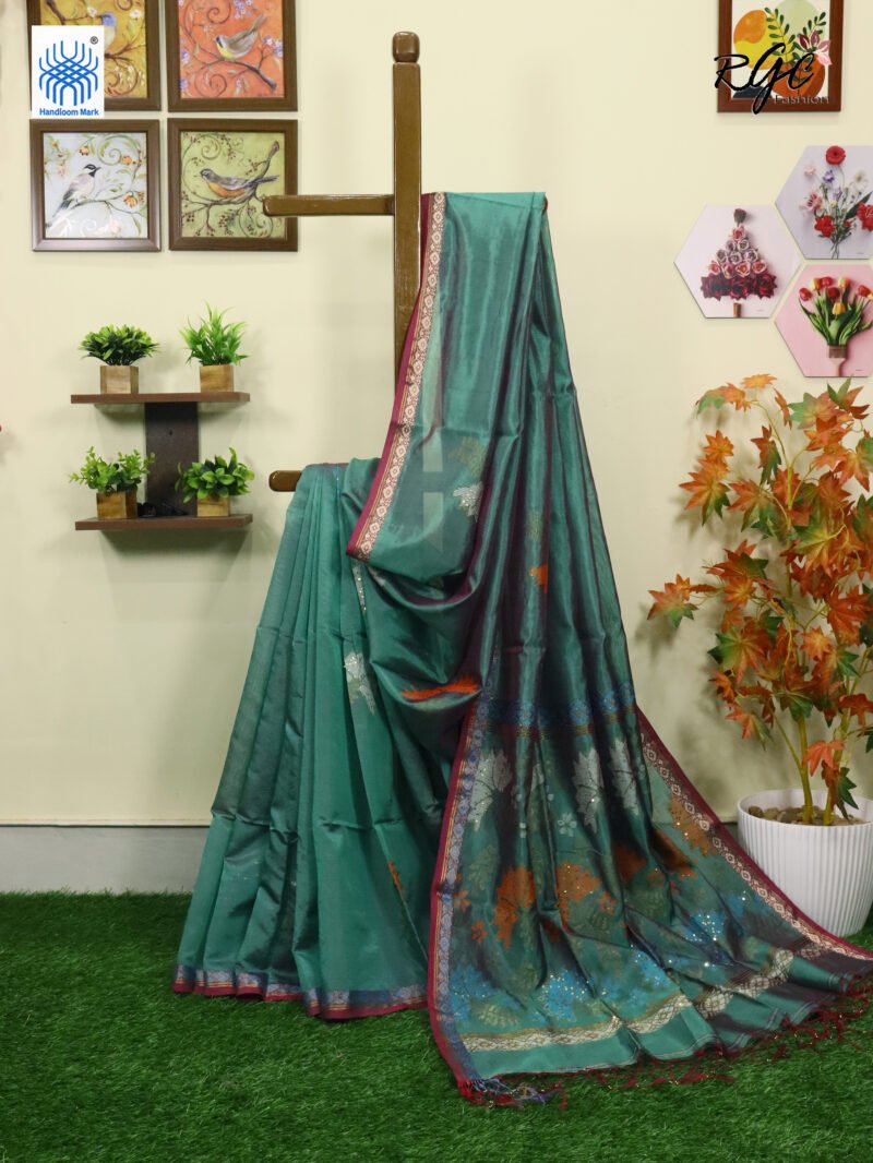 Dual Tone Bengal Katan Silk Sequence Work Jamdani Saree