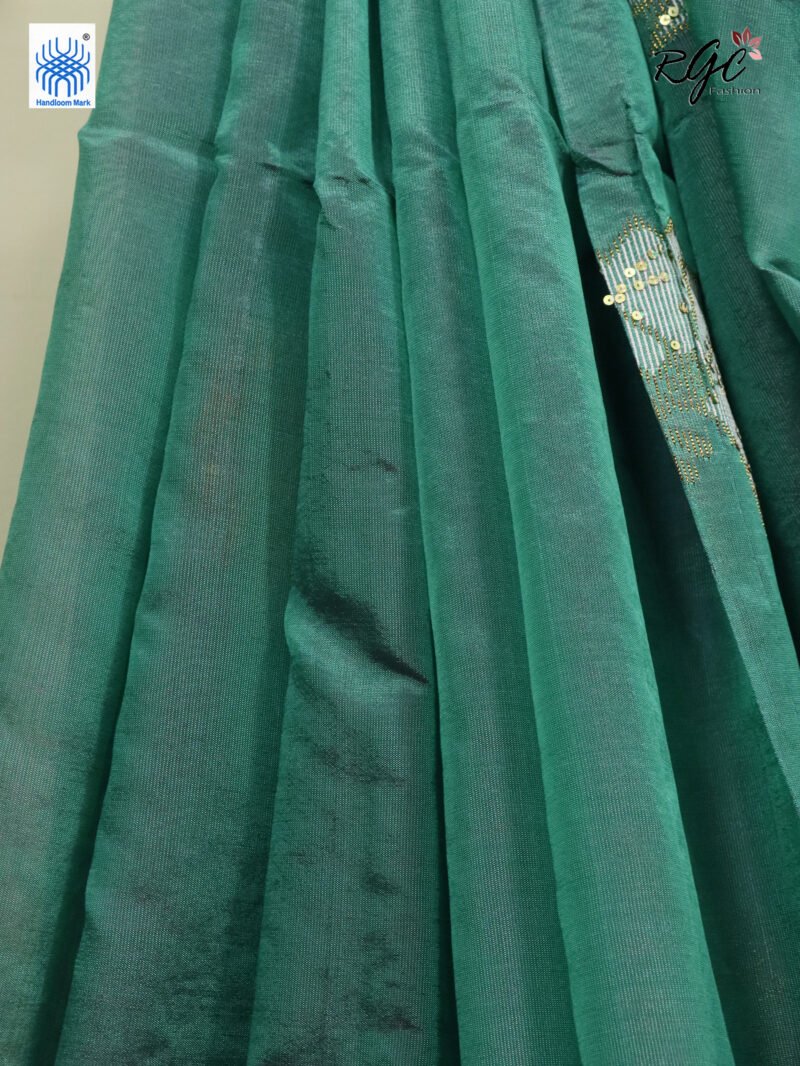 Dual Tone Bengal Katan Silk Sequence Work Jamdani Saree - Image 6