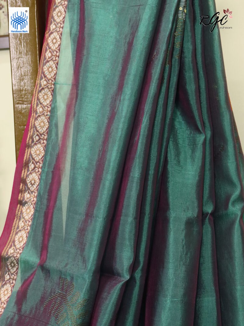 Dual Tone Bengal Katan Silk Sequence Work Jamdani Saree - Image 5