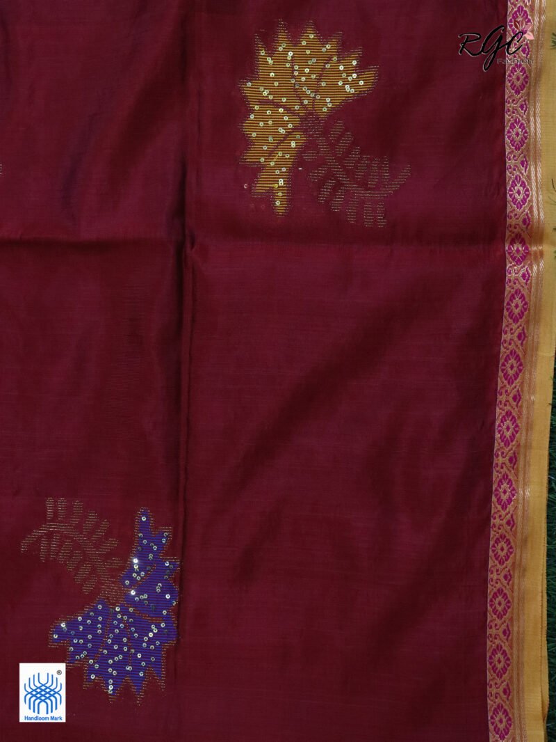 Maroon Bengal Katan Silk Sequence Work Jamdani Saree - Image 9