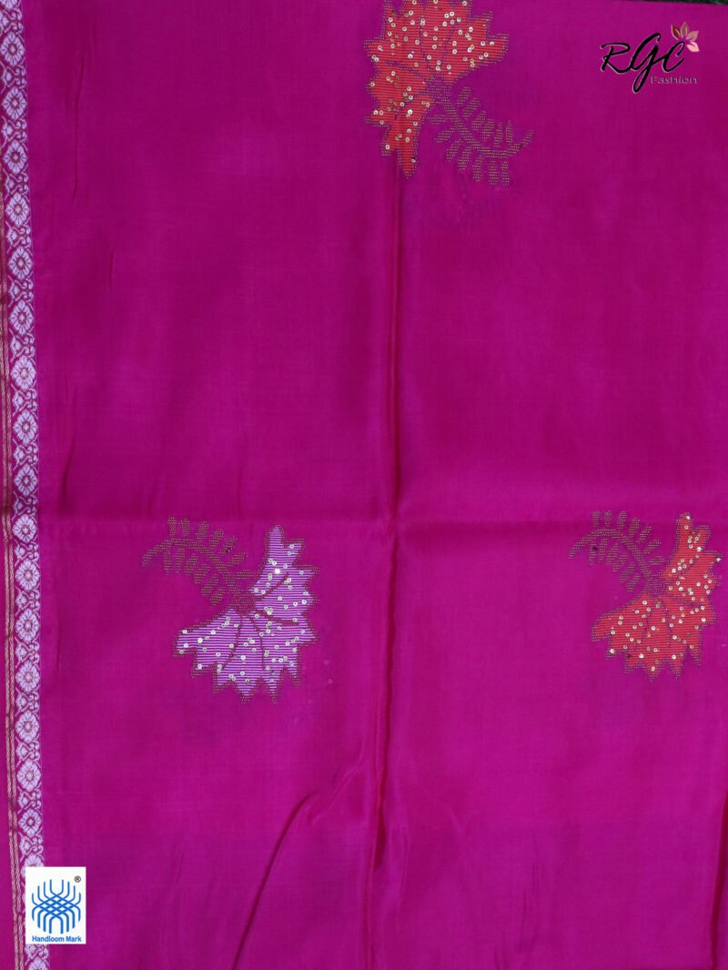Rani Pink Bengal Katan Silk Sequence Work Jamdani Saree - Image 9