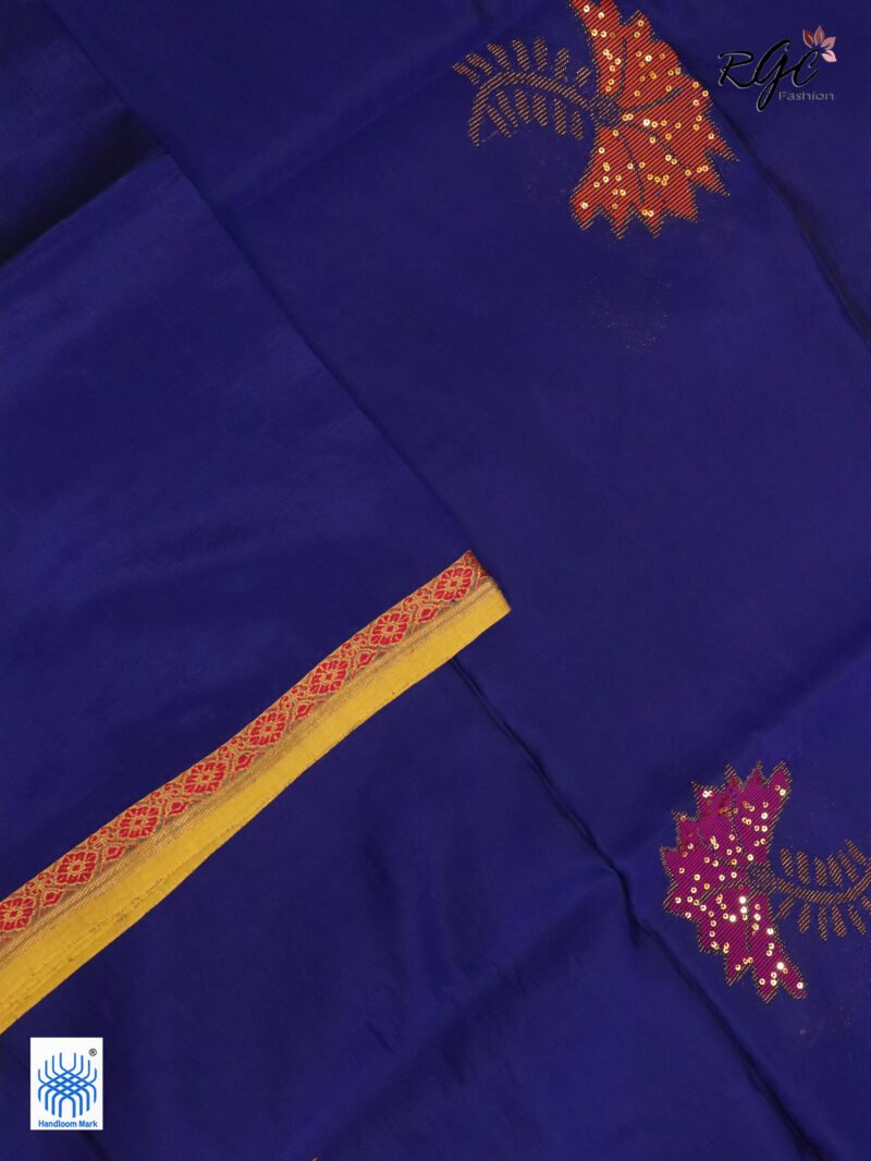 Blue Bengal Katan Silk Sequence Work Jamdani Saree - Image 8