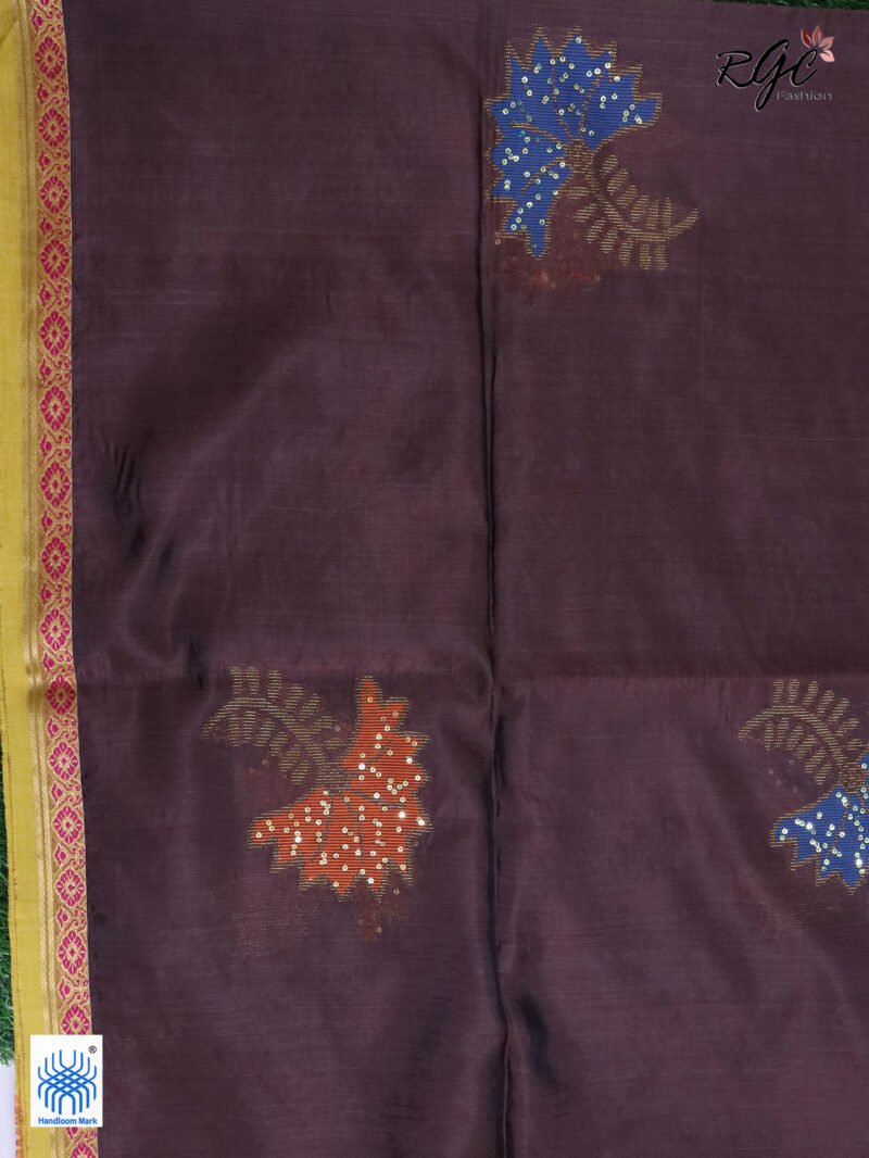 Brown Bengal Katan Silk Sequence Work Jamdani Saree - Image 2