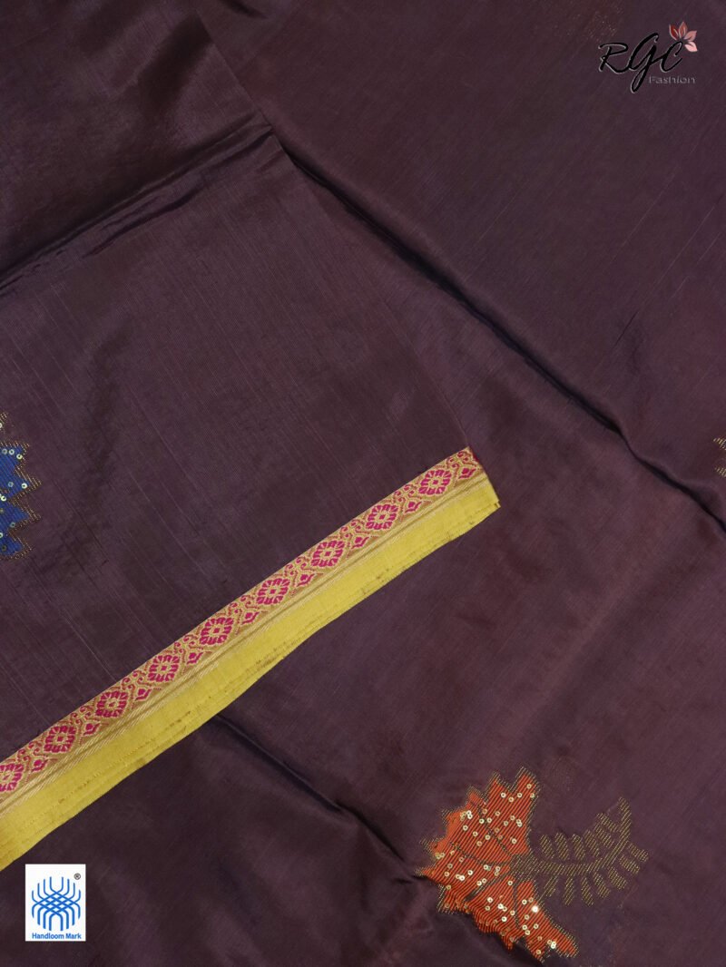 Brown Bengal Katan Silk Sequence Work Jamdani Saree - Image 3
