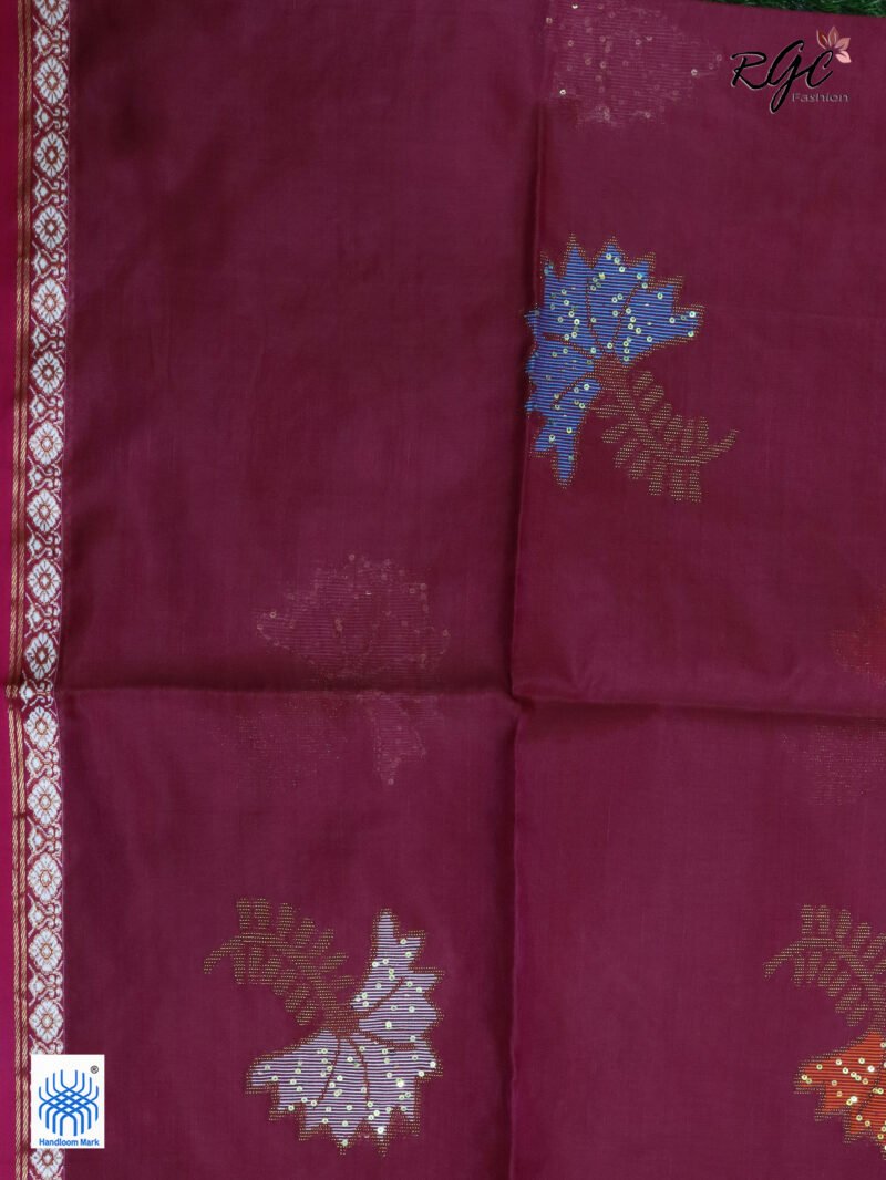 Beetroot Bengal Katan Silk Sequence Work Jamdani Saree - Image 9