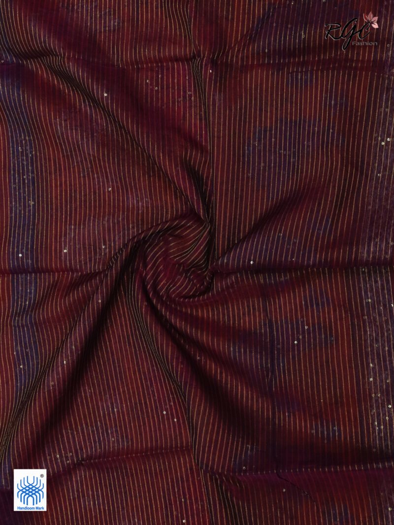 Orange Bengal Katan Silk Sequence Work Jamdani Saree - Image 6
